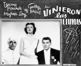 Cartel de cine: Tyrone Power, Myrna Loy y George Brent en Vinieron las lluvias. Cliché Arenas. 01