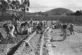 Construcción del estadio de fútbol La Rosaleda. Málaga. 1940.  Málaga, España
