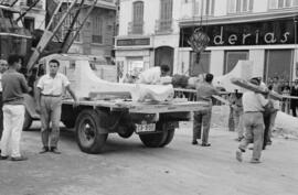 Obras de remodelación en la plaza de la Constitución. Junio de 1960. Málaga, España