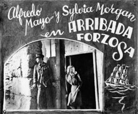 Cartel de cine: Alfredo Mayo y Sylvia Morgan en Arribada forzosa. Cliché Arenas. 01
