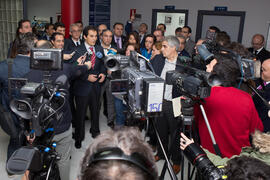 José Antonio Nieto, Secretario de Estado de Seguridad, atiende a los medios en su visita a Aeorum...