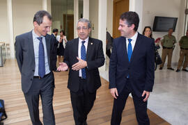 Pedro Duque, José Ángel Narváez y Carlos María Conde. Edificio del Rectorado. Junio de 2018