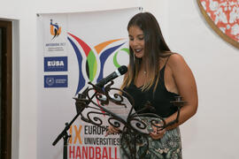 Presentadora de la cena de gala con motivo del Campeonato Europeo Universitario de Balonmano. Ant...