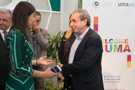 Isabel Rocha y José Ángel Narváez. Inauguración de la oficina 'Welcome to UMA'. Campus de Teatino...
