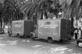 Málaga. Camiones del servicio de mataderos del Ayuntamiento. Agosto de 1963