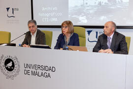 Joaquín Canca, Adelaida de la Calle y Javier Ramírez en la presentación del Archivo Fotográfico H...