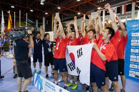 Corea del Sur segunda clasificada en la categoría masculina. Ceremonia de clausura del Campeonato...