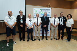 Foto de grupo tras la reunión técnica. Campeonato Europeo de Golf Universitario. Antequera. Junio...