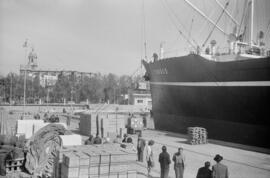 Puerto de Málaga. Translado de portes a buque de carga. Marzo de 1963
