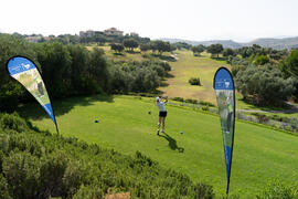 Jugada en el Campeonato Europeo de Golf Universitario en Antequera Golf. Antequera. Junio de 2019