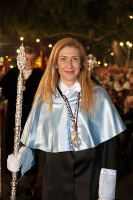 María Chantal Pérez Hernández en el desfile procesional de la Hermandad de los Estudiantes. Málag...