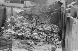 Destrozos tras un incencio de la fábrica Ricote en Campanillas. Málaga. Abril de 1963
