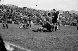Málaga. Partido de fútbol Málaga-Barcelona. Estadio de la Rosaleda. Febrero de 1963