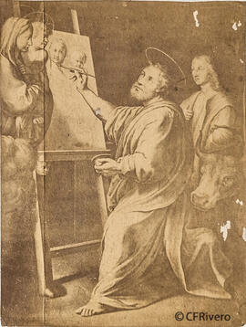Reproducción de un grabado: San Lucas retratando a la Virgen, copia de una obra de Rafael Sanzio. Fotógrafo desconocido.