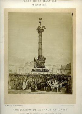 París, protesta de la Guardia Nacional en la Plaza de la Bastilla, 1 de marzo de 1871, con motivo de la entrade le los prusianos en la capital. E. Appert