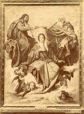 Reproducción del óleo de Velázquez, “La coronación de la Virgen", Museo del Prado. J. Laurent y Cia.