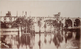 Cabezón de Pisuerga (Valladolid), puente del Príncipe Alfonso para el ferrocarril, en construcción, con la tienda para la familia real. Charles Clifford