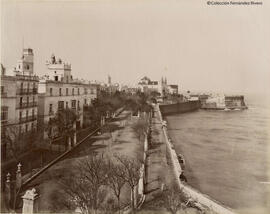 Cádiz, Alameda de Apodaca e iglesia del Carmen al fondo. Léon et Lévy.
