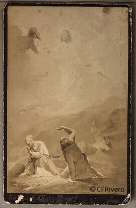 Reproducción de un óleo de Joaquín Pinto Ortiz: Ascensión de Jesús. Dedicatoria de Pinto Natomoros (?) a José González Giménez en Quito 1893. Enrique G. Morgan.