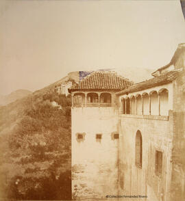 Granada, Alhambra, Mirador de la Reina, Generalife al fondo. De Launay.
