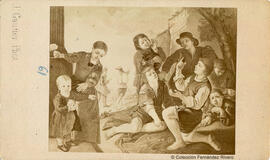Madrid, reproducción del óleo de Pedro Núñez de Villavicencio: Niños jugando a los dados, hoy en el Museo del Prado. Fotógrafo desconocido.
