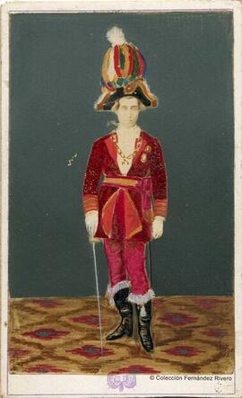 Barcelona, retrato de personaje de teatro disfrazado con uniforme militar. Soler.