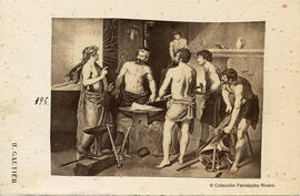 Madrid, reproducción del óleo de Velazquez:  La Fragua de Vulcano, hoy en el Museo del Prado. H. Gautier.