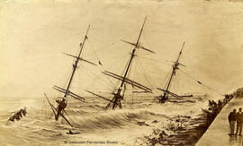 Málaga, naufragio de la fragata alemana Gneisenau junto al dique de levante del puerto. Fotógrafo desconocido.