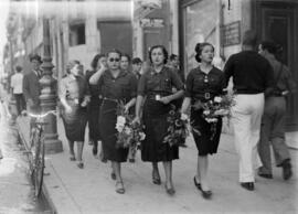 Falangistas. Calle Larios. Hacia 1940. Málaga. España.