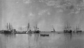 Vista del Puerto de Málaga. 1876. Óleo de Emilio Ocón. Reproducción fotográfica