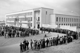 Visita oficial de Franco a Málaga. 27 y 28 de abril de 1961. Escuela de Peritos. Plaza de El Ejid...