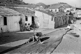 Barrio de la Malagueta. Viviendas de pescadores. Octubre de 1954. Málaga, España.