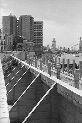 Paseo de la Farola y Muelle 1. Mayo de 1973. Málaga, España.