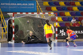 Partido Rumanía - España. Categoría femenina. Campeonato del Mundo Universitario de Balonmano. Antequera. Julio de 2016