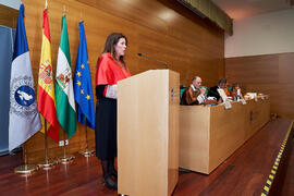 Discurso de Elsa Marina Álvarez. Investidura de Aníbal Ollero como Doctor "Honoris Causa" por la Universidad de Málaga. Edificio del Rectorado. Mayo de 2025