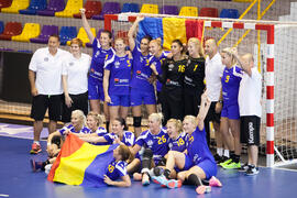 Partido Rumanía - Rusia. Categoría femenina. Campeonato del Mundo Universitario de Balonmano. Antequera. Julio de 2016