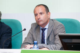 Manuel Castillo en la presentación del coleccionable de Diario Sur "Estampas de Málaga 2". Edificio del Rectorado. Septiembre de 2016