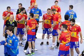 Partido Rumanía - España. Categoría masculina. Campeonato del Mundo Universitario de Balonmano. Antequera. Julio de 2016