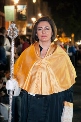 Representante de la Universidad de Málaga en el desfile procesional de la Hermandad de los Estudiantes. Abril de 2014