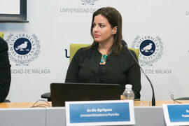 Olga Figueroa. Jornada "Situación actual de Puerto Rico. Cooperación internacional y oportunidades de negocio en la isla". Edificio del Rectorado. Diciembre de 2017