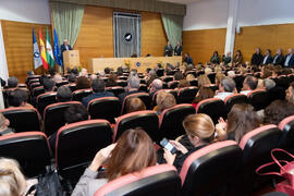 Intervención de José Ángel Narváez en la toma de posesión del nuevo Consejo de Dirección de la Universidad de Málaga. Edificio del Rectorado.  Febrero de 2020
