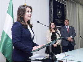Ana José Cisneros en su toma de posesión como nueva decana de la Facultad de Ciencias Económicas y Empresariales de la Universidad de Málaga. Campus de El Ejido. Enero de 2025