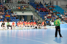 Partido Polonia - España. Categoría femenina. Campeonato del Mundo Universitario de Balonmano. Antequera. Julio de 2016
