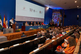 Intervención de Gaspar Garrote. Entrega de la Medalla de Oro de la Universidad de Málaga a la Universidad de Córdoba y a la Universidad de Sevilla. Paraninfo. Junio de 2023