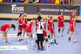 Partido Rumanía - Rusia. Categoría femenina. Campeonato del Mundo Universitario de Balonmano. Antequera. Julio de 2016