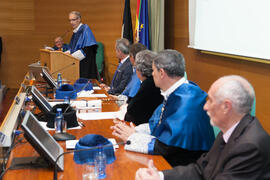 Eduardo Rodríguez Bejarano en la investidura como Doctor "Honoris Causa" de Hans-Dieter Wienberg por la Facultad de Ciencias de la Universidad de Málaga. Rectorado. Mayo de 2016