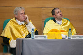 Manuel García Sillero y Edmund Neugebauer en su investidura como Doctor "Honoris Causa" por la Facultad de Medicina de la Universidad de Málaga. Edificio del Rectorado. Noviembre de 2016