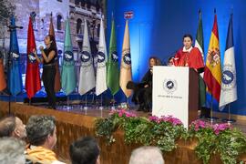 Intervención de Elsa Marina Álvarez. Investidura de Hermanfrid Schubart, Alejandro Portes y Luis Enrique de la Villa como Doctores "Honoris Causa" por la Universidad de Málaga. Paraninfo. Octubre de 2024