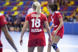 Partido Rumanía - Rusia. Categoría femenina. Campeonato del Mundo Universitario de Balonmano. Antequera. Julio de 2016