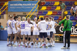 Partido Rusia - Polonia. Categoría femenina. Campeonato del Mundo Universitario de Balonmano. Antequera. Julio de 2016